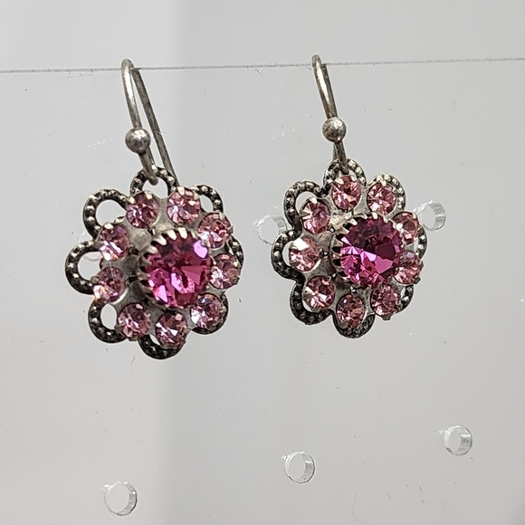 Antique-style Pink Rhinestone Floral Earrings - Picture 2 of 5